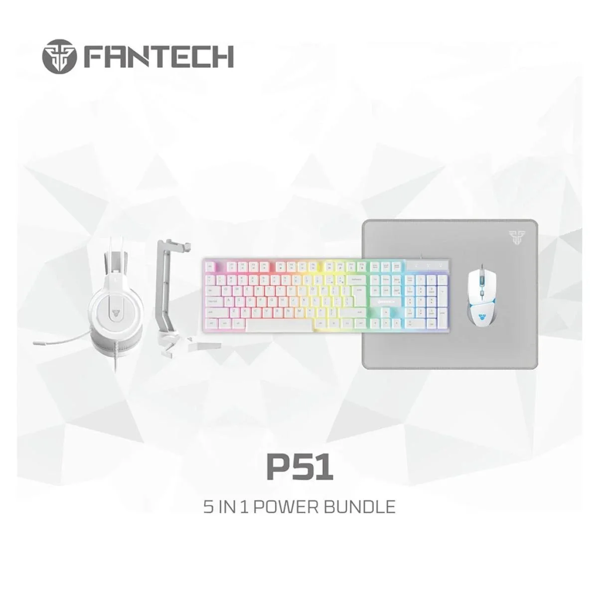 طقم ألعاب Fantech P51 Power Bundle 5 في 1 سلكي - أبيض