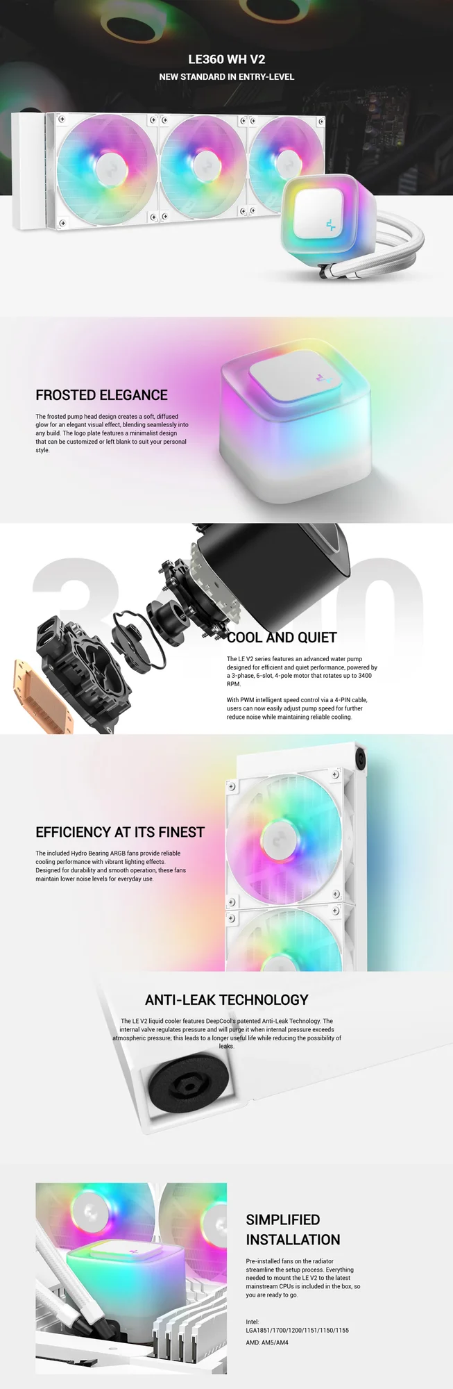 DeepCool LE360 V2 Liquid CPU Cooler 360mm ARGB White - Thumbnail 7
