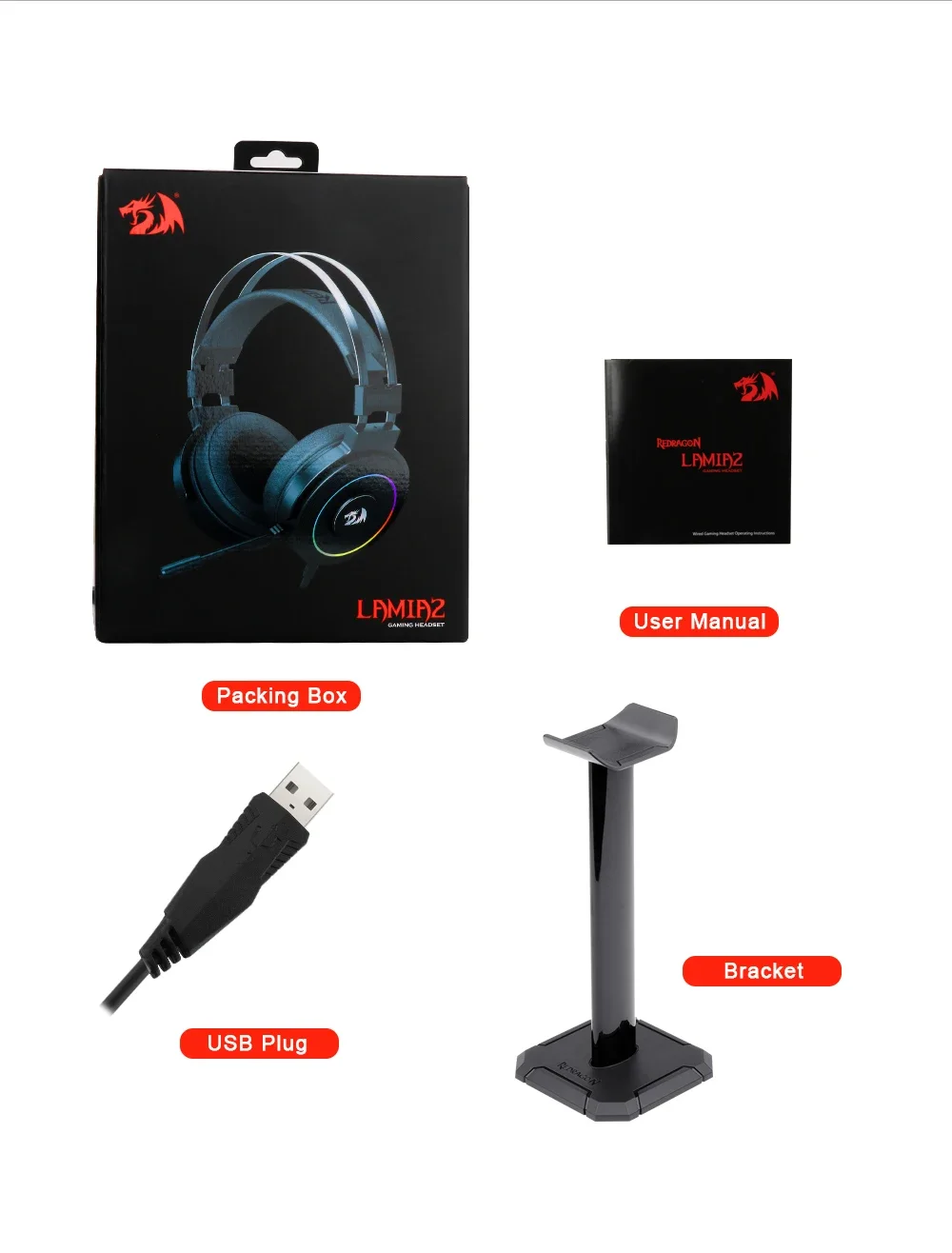 سماعة ألعاب Redragon H320 Lamia بيضاء USB بصوت محيطي افتراضي 7.1 وحامل RGB - Image 17