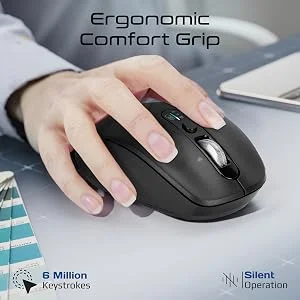 Promate SamoTri Tri-Mode Wireless Mouse, Bluetooth 5.0, 2.4GHz, 3200 DPI, Black - Thumbnail 14