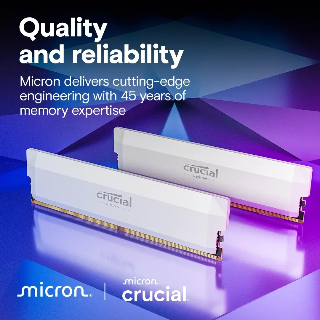 رام Crucial Pro Series سعة 64GB (2x32GB) DDR5 بتردد 6400MHz أبيض - Thumbnail 3