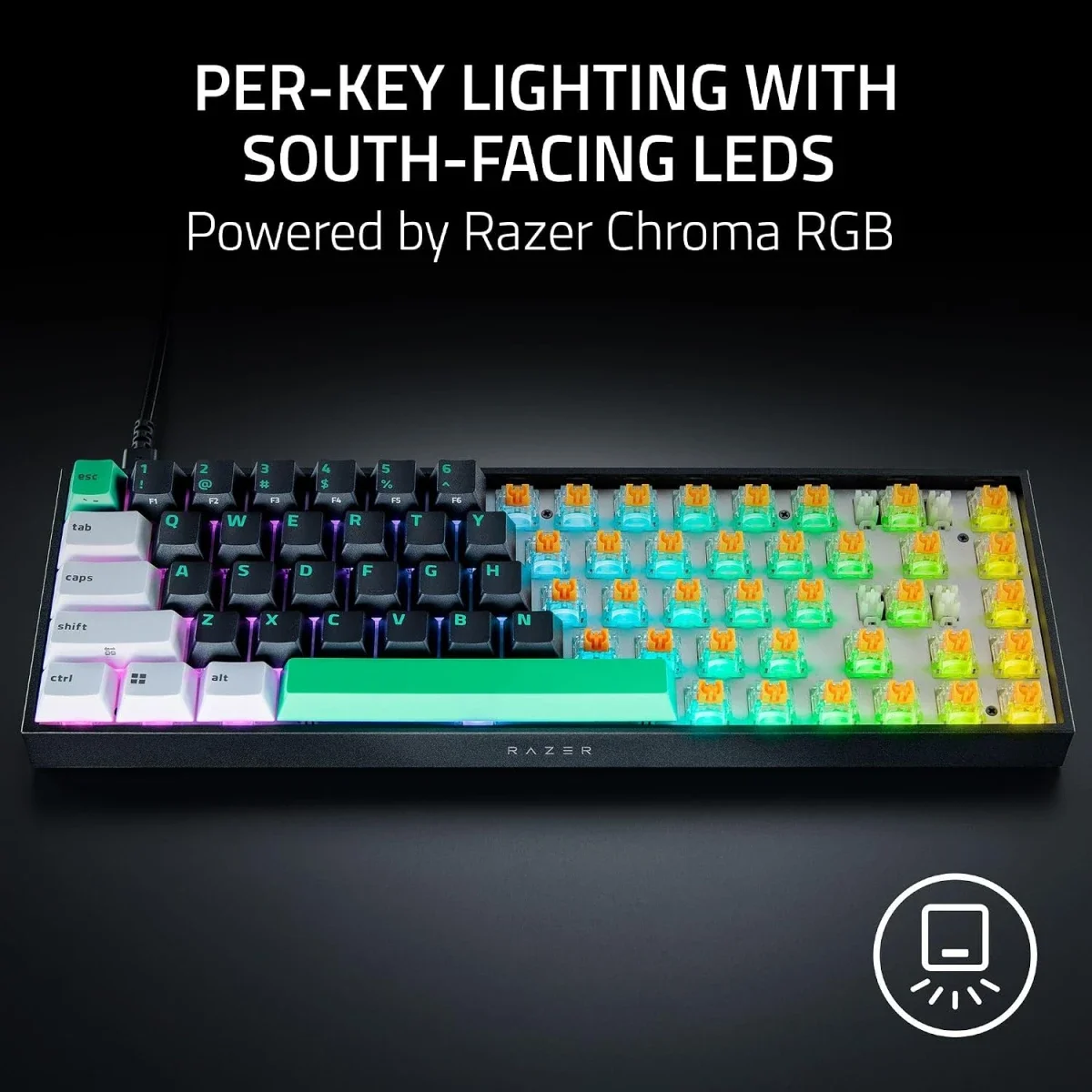 Razer Reclusa X Mini 65% Hot-Swappable Mechanical Keyboard, 3 & 5-Pin Support, Orange Tactile Gen-3 Switches, Chroma RGB, Doubleshot ABS Keycaps, Sound Dampening - Image 7