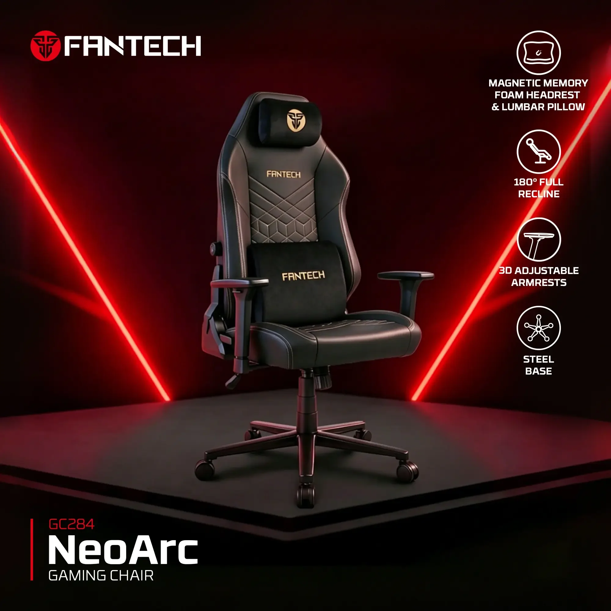 كرسي ألعاب Fantech GC284 NEO ARC باللون الأسود - Thumbnail 3