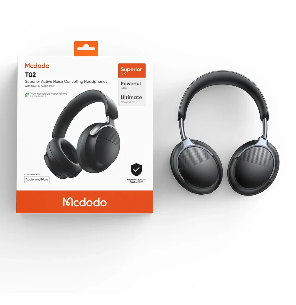 Mcdodo HP-1420 Active Noise Cancelling Wireless Headphones, 56H Playtime, Black - Thumbnail 13