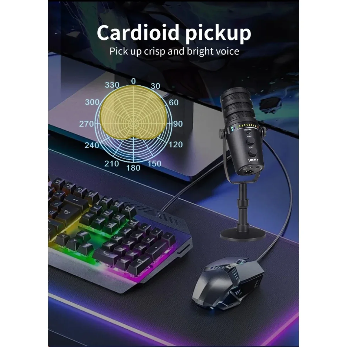 Jmary MC-PW12 USB Cardioid Desktop Microphone with Mute & Zero-Latency Monitoring - Image 10