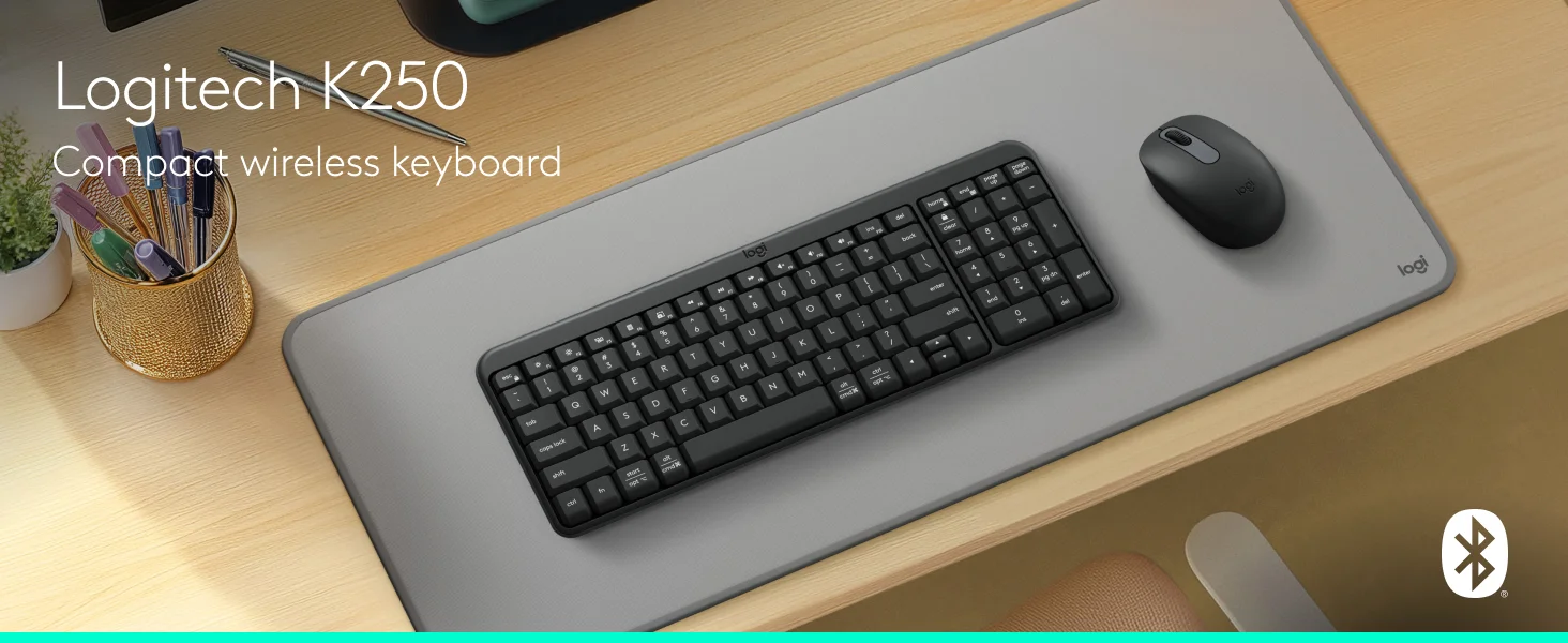 لوحة مفاتيح Logitech K250 بلوتوث مدمجة مع لوحة أرقام، تخطيط عربي/إنجليزي - جرافيت - Thumbnail 9