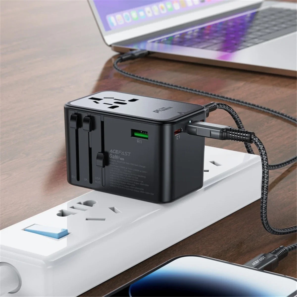 ACEFAST Z1 75W GaN Travel Charger with 3 USB-C, 2 USB-A & Universal Plugs - Image 6