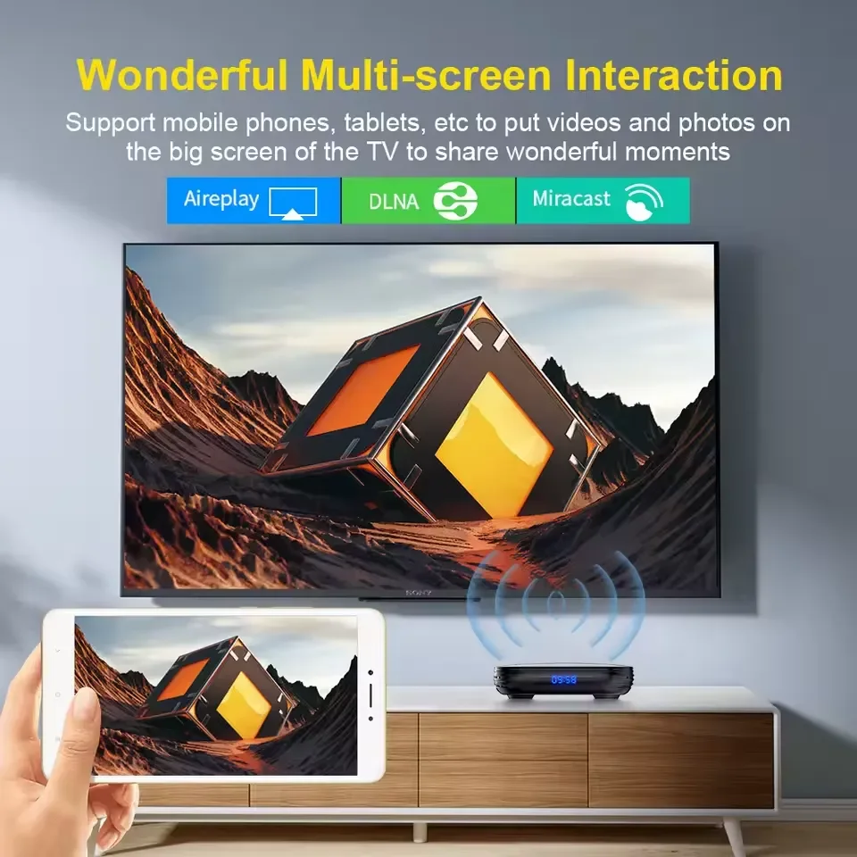 تي في بوكس ICANING TV98 بنظام Android 14.0، معالج Allwinner H618، رام 4GB وتخزين 64GB، واي فاي 2.4G و5G، HDR10، BT5.0 وتحكم صوتي - Image 2