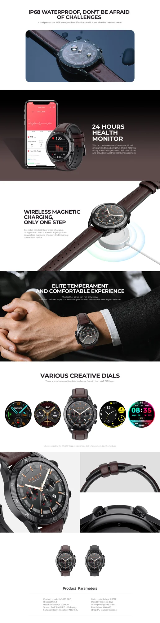 HAVIT M9030 PRO Smart Watch with 1.43-Inch AMOLED Display, Bluetooth Calling - Brown - Thumbnail 6