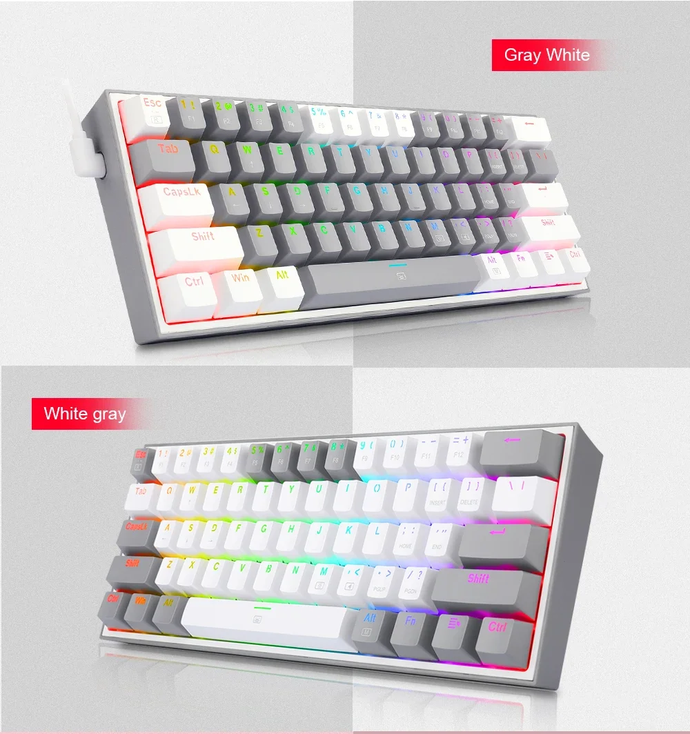 Redragon K617 Fizz RGB 60% Mechanical Gaming Keyboard, 61 Keys, Red Switches, Black - Thumbnail 21