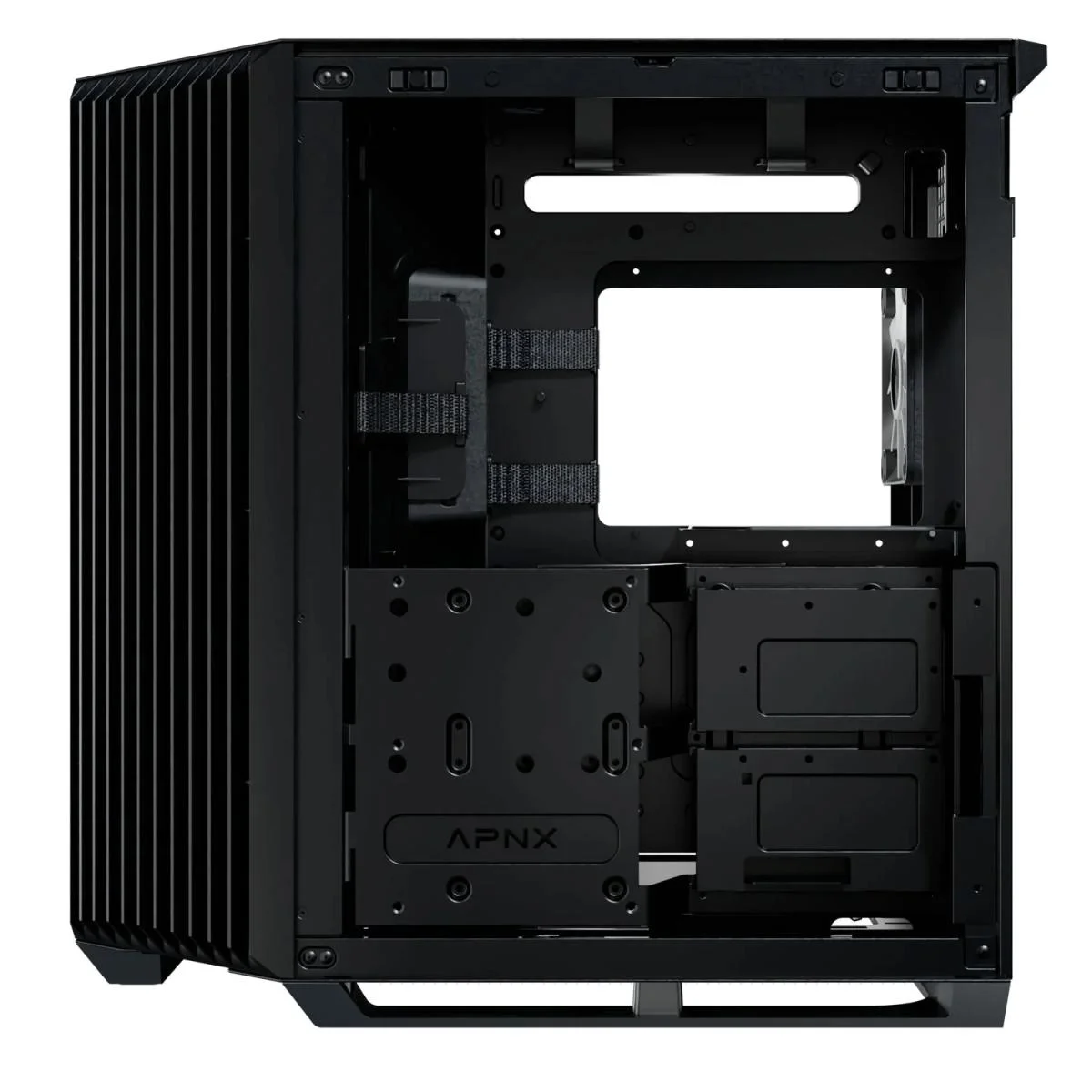 APNX V1 Black Dual-Chamber Panoramic ATX Mid-Tower Gaming Case with 4 ARGB Fans - Thumbnail 4