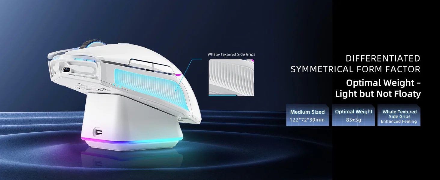 ماوس ألعاب MACHENIKE L8 Pro لاسلكي 8KHz مع قاعدة شحن RGB، 26000 DPI، أبيض - Thumbnail 11