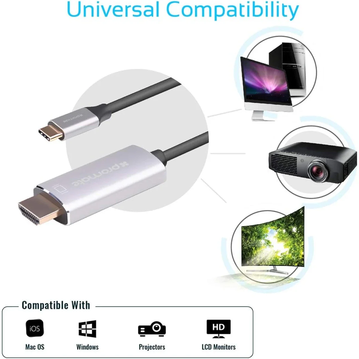 كابل Promate HDLink-60H من USB-C إلى HDMI بدقة 4K 60Hz بطول 1.8 متر، رمادي - Image 7