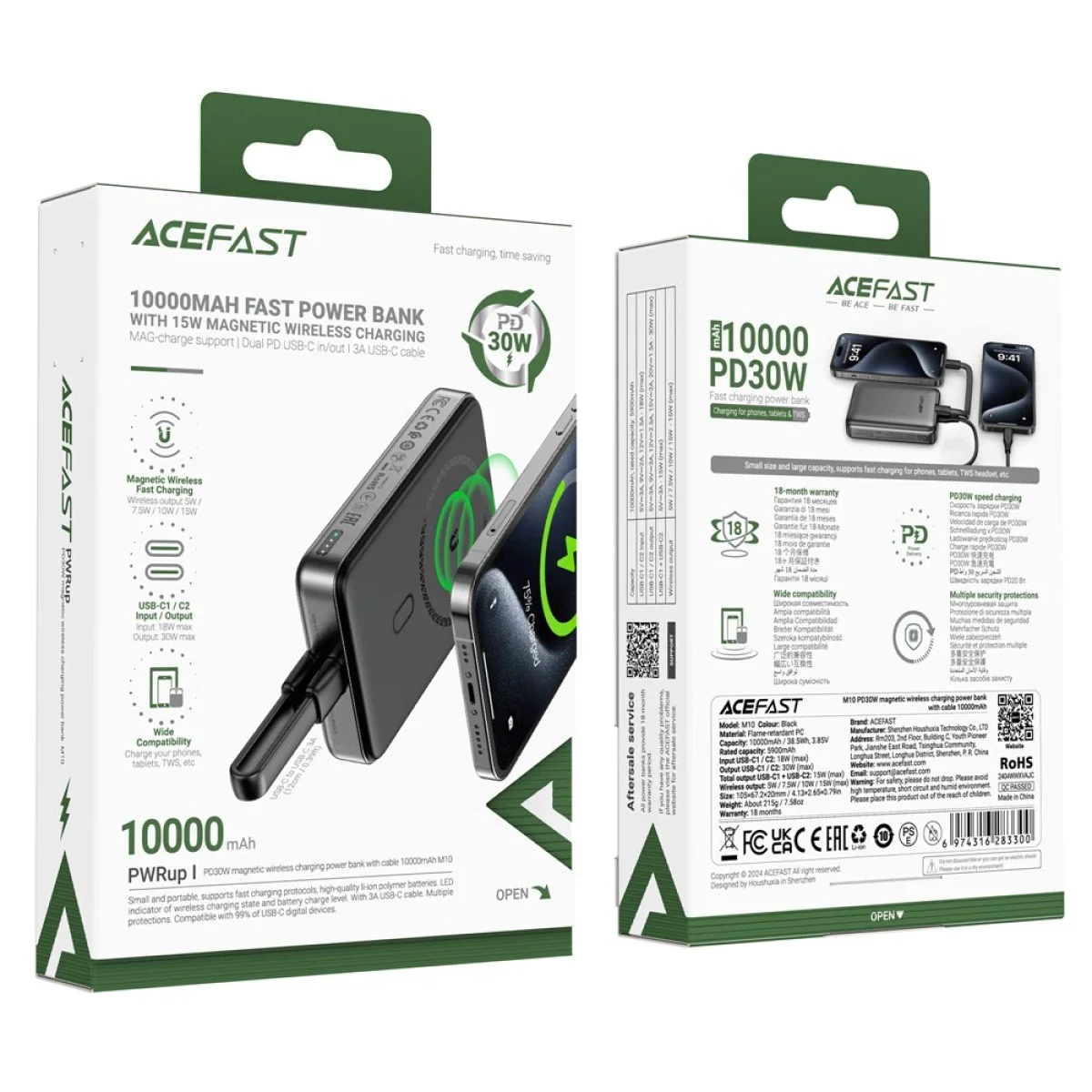 ACEFAST M10 10000mAh Magnetic Wireless Power Bank with PD 30W and 15W Charging - Black - Image 7
