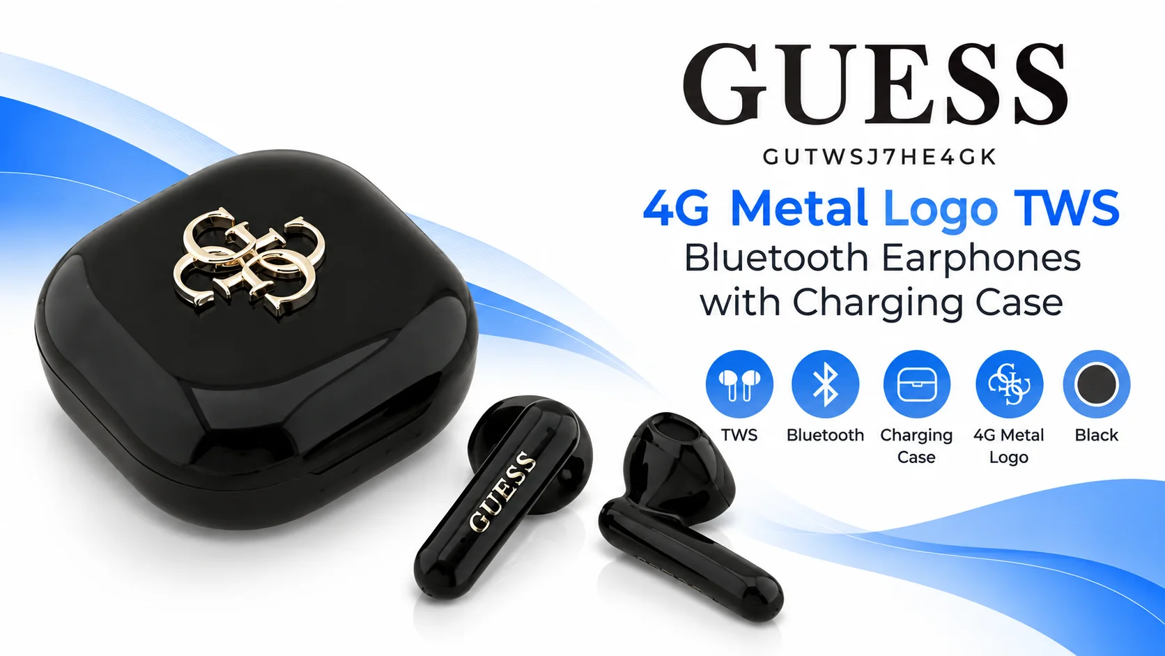 Guess GUTWSJ7HE4GK 4G Metal Logo TWS Bluetooth Earphones with Charging Case - Black - Image 8