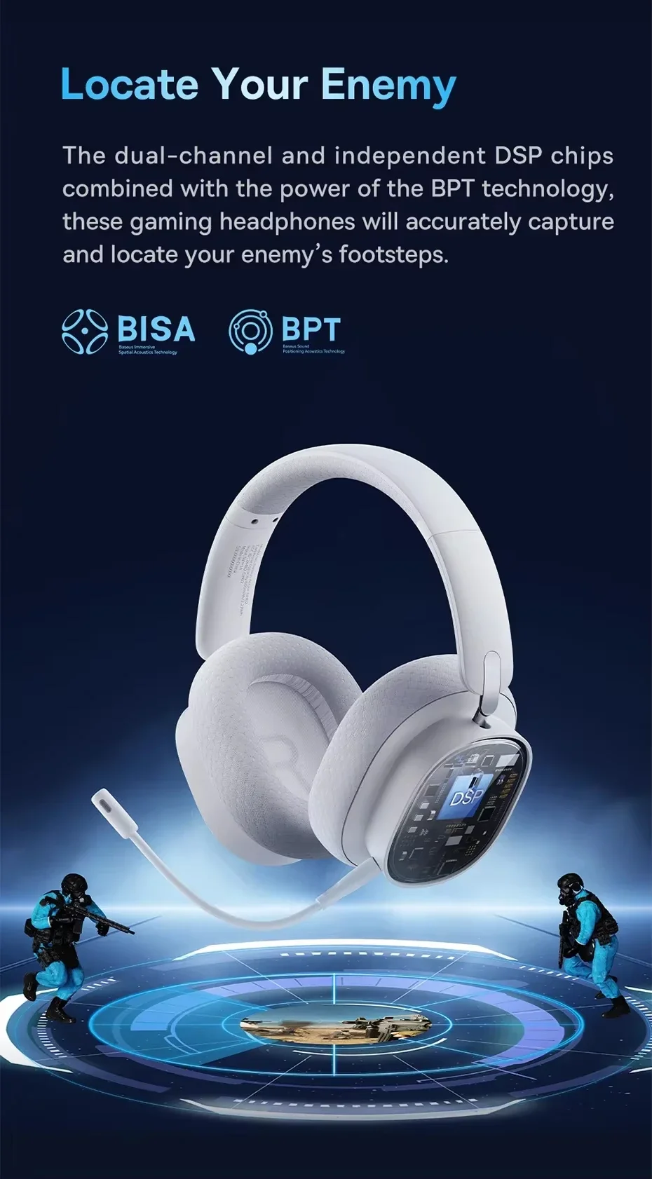 Baseus GH02 Wireless Gaming Headphones with ANC, RGB, 40mm Drivers and 40-Hour Playtime - White - Thumbnail 11