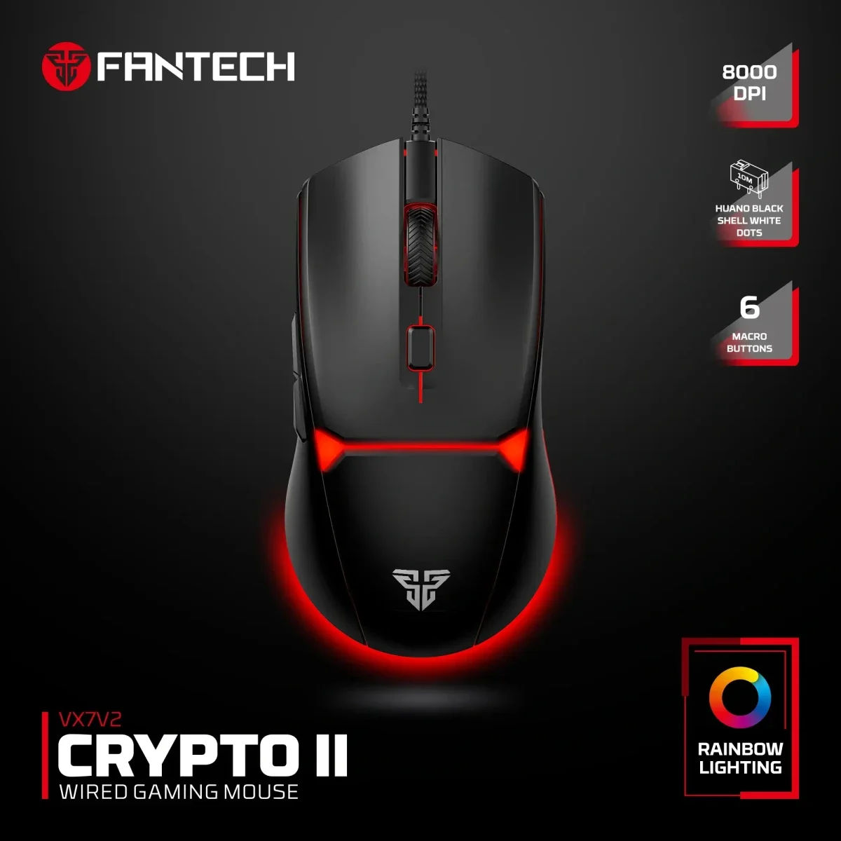 ماوس ألعاب سلكي Fantech Crypto II VX7V2 بدقة 8000 DPI أسود - Image 4