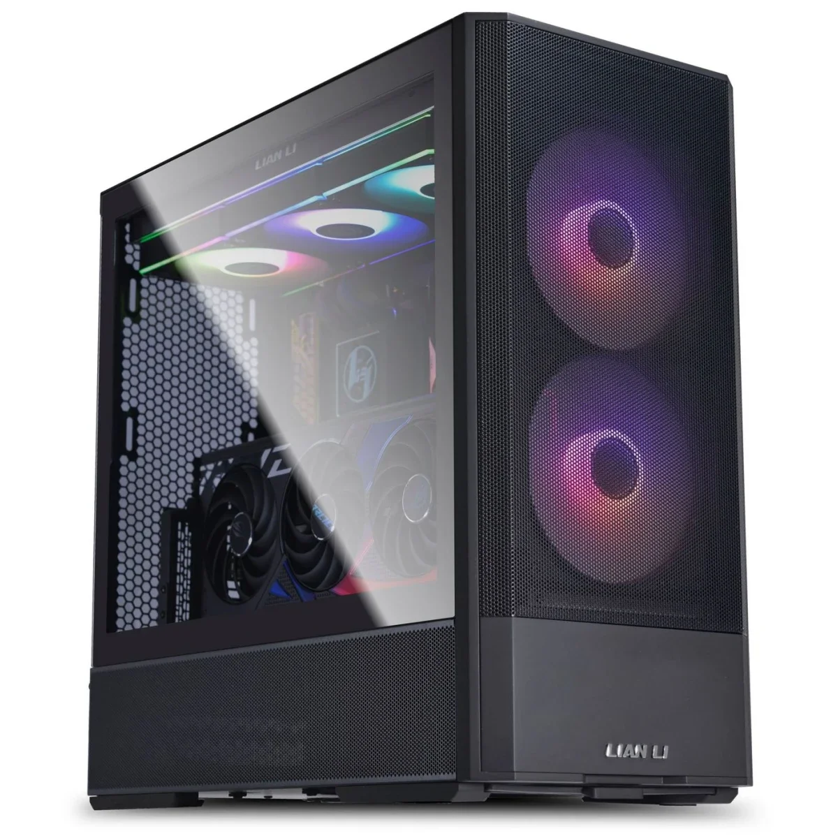كيس كمبيوتر LIAN LI LANCOOL 207 ميد تاور، مراوح مركبة 2x 140mm و2x 120mm، دعم راديتر 360mm و8 مراوح، فولاذ وزجاج مقسى 4mm، أسود