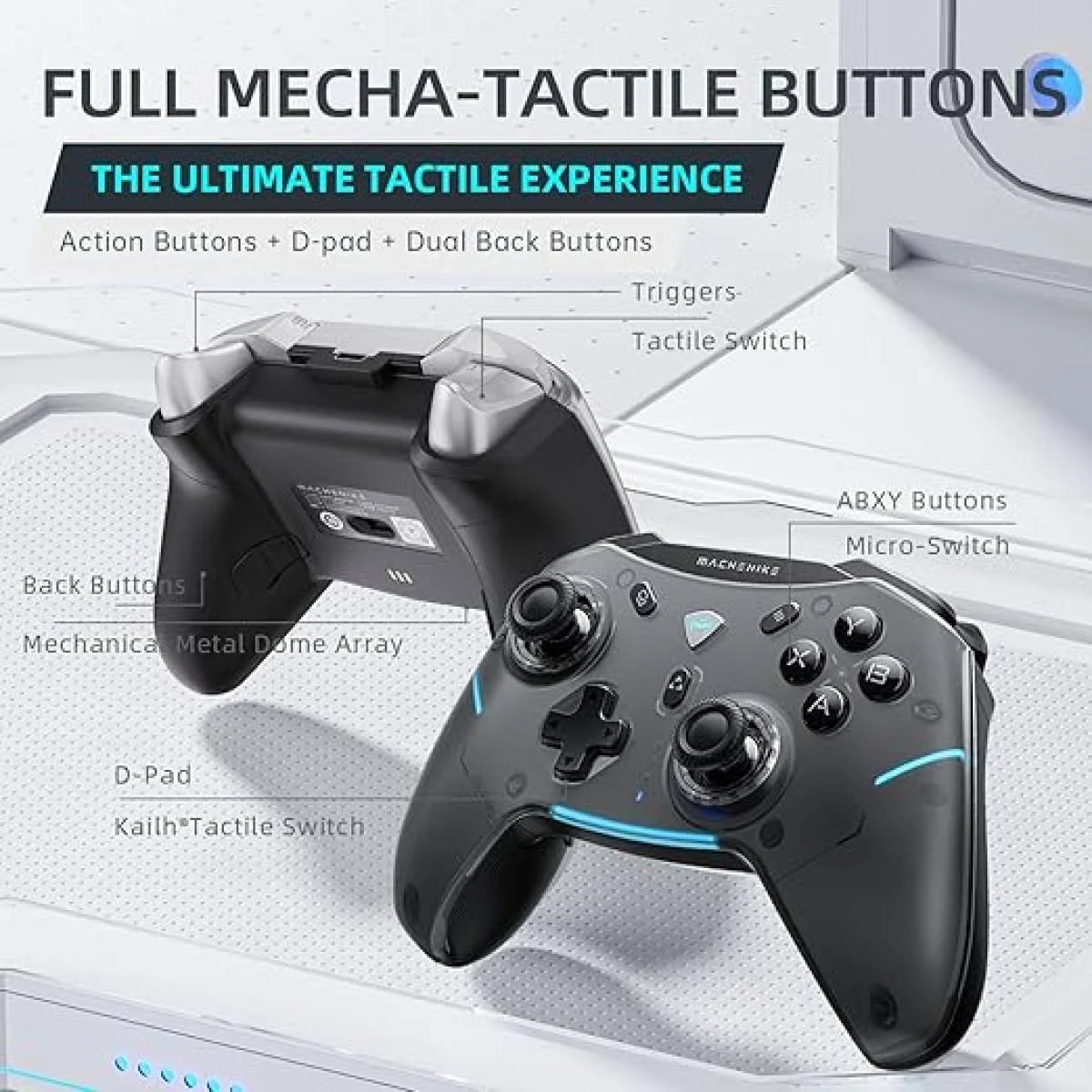 MACHENIKE G5 Pro Wireless Gaming Controller with Hall Effect Joysticks, RGB Lights - Black - Thumbnail 4