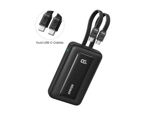 باور بانك Anker A1680 Zolo بسعة 10000mAh وقدرة 35W مع كيبلين USB-C مدمجين - أسود - Thumbnail 7