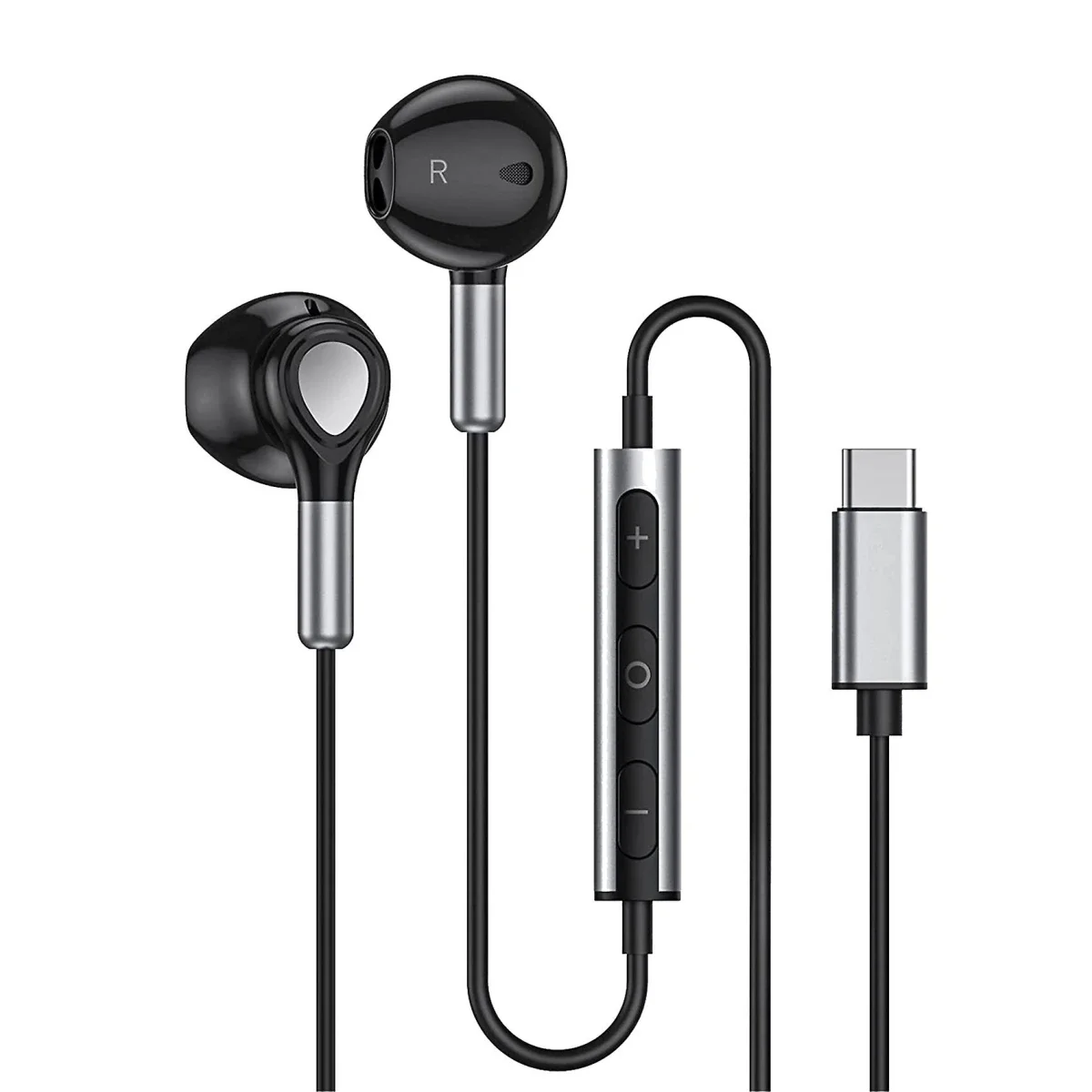 سماعة أذن CHINA EarPods Type-C مع علبة بلاستيكية مربعة - أسود