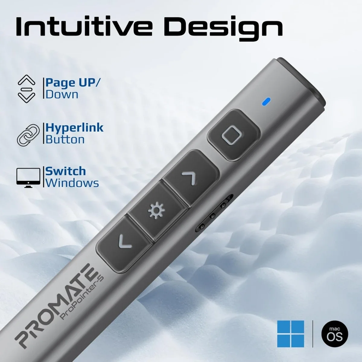 جهاز تحكم بالعروض وقلم ستايلس Promate ProPointer-S لاسلكي بمؤشر ليزر أخضر وتقنية 2.4GHz ومدى 50 متر - أسود - Thumbnail 8