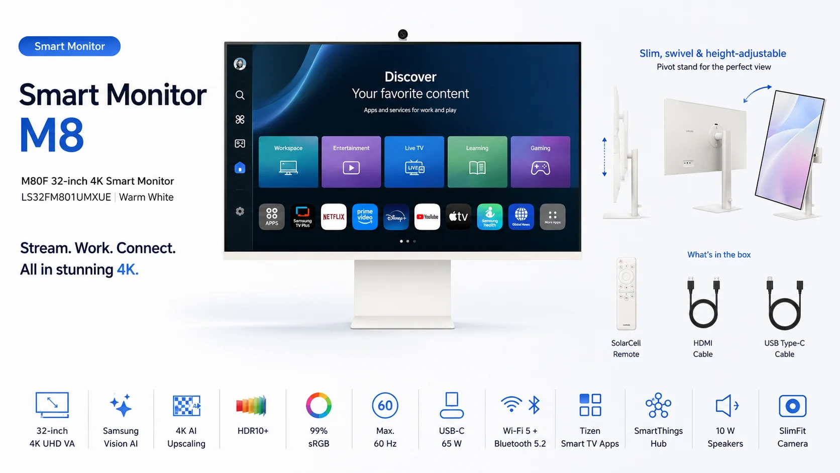 Samsung M8 M80F 32-inch 4K UHD Smart Monitor with Vision AI - Warm White - Thumbnail 24