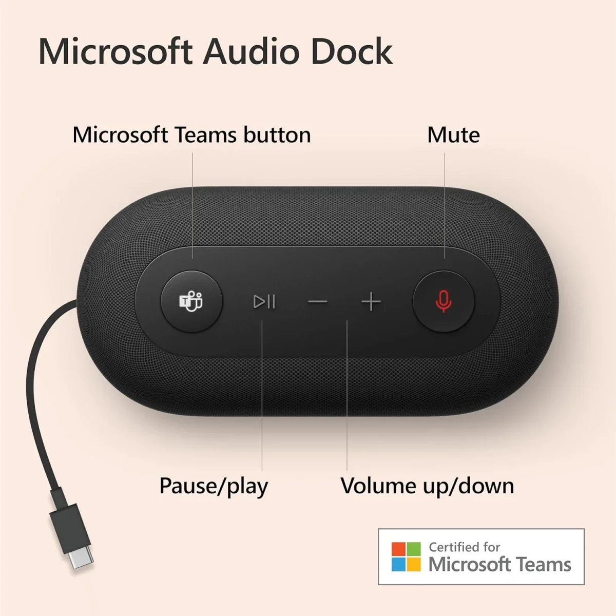 Microsoft Audio Dock Speakerphone Docking Station for Dual Display and Microsoft Teams - Thumbnail 3