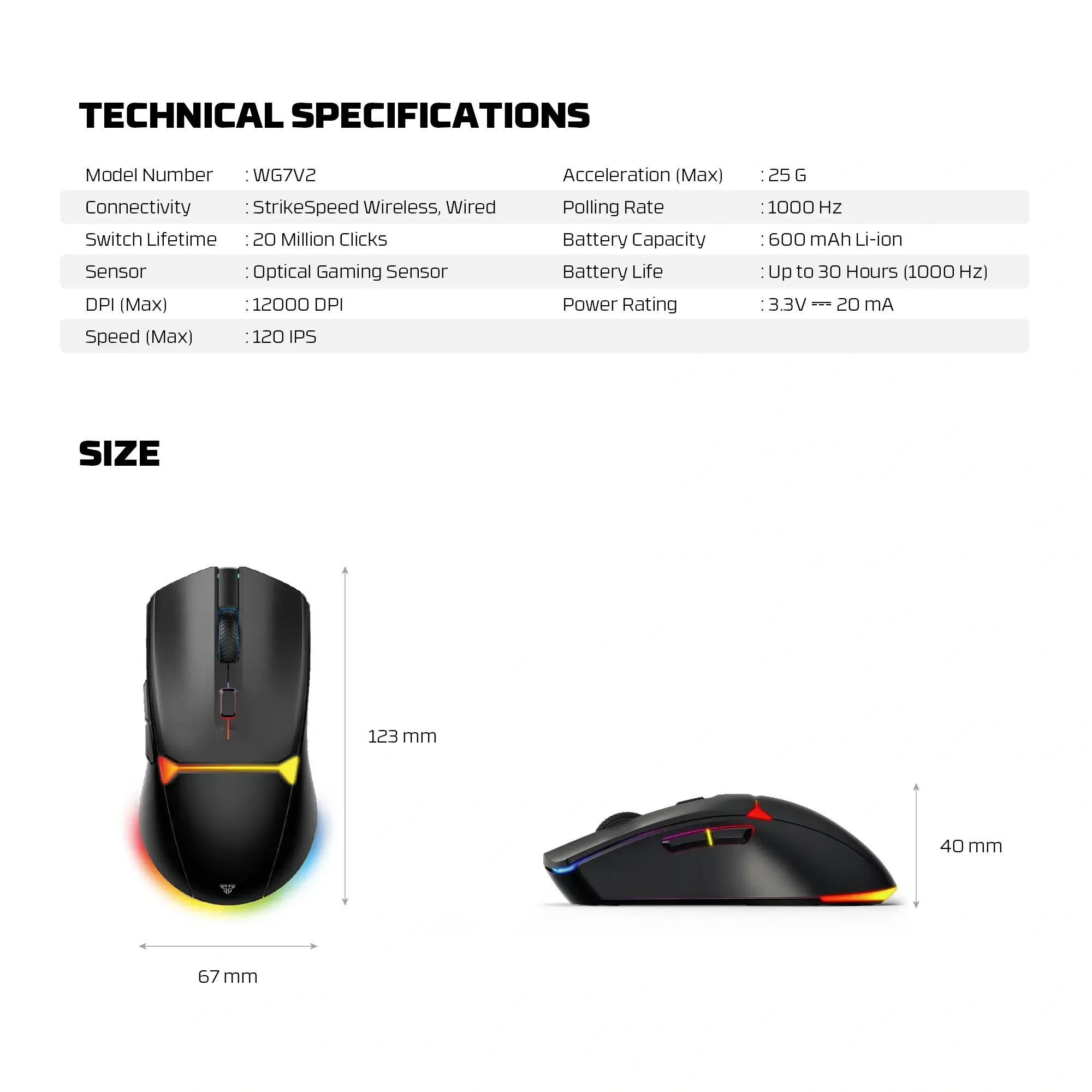 ماوس ألعاب لاسلكي Fantech WG7V2 Crypto II أسود - Image 9