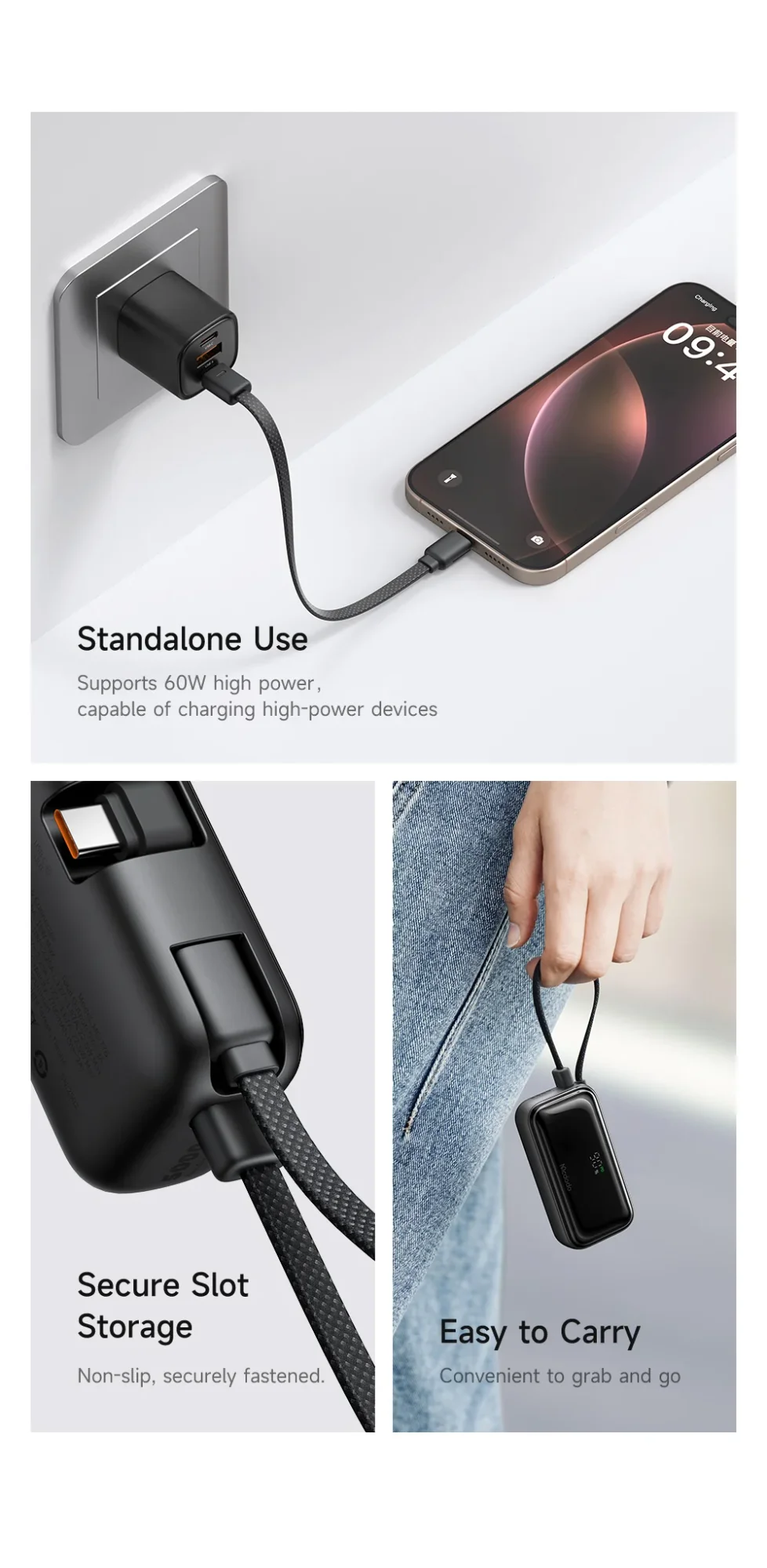 باور بانك Mcdodo MC-7760 MDD Free Kit بسعة 5000mAh وشحن 20W مع موصل USB-C وشاشة رقمية - أسود - Thumbnail 18