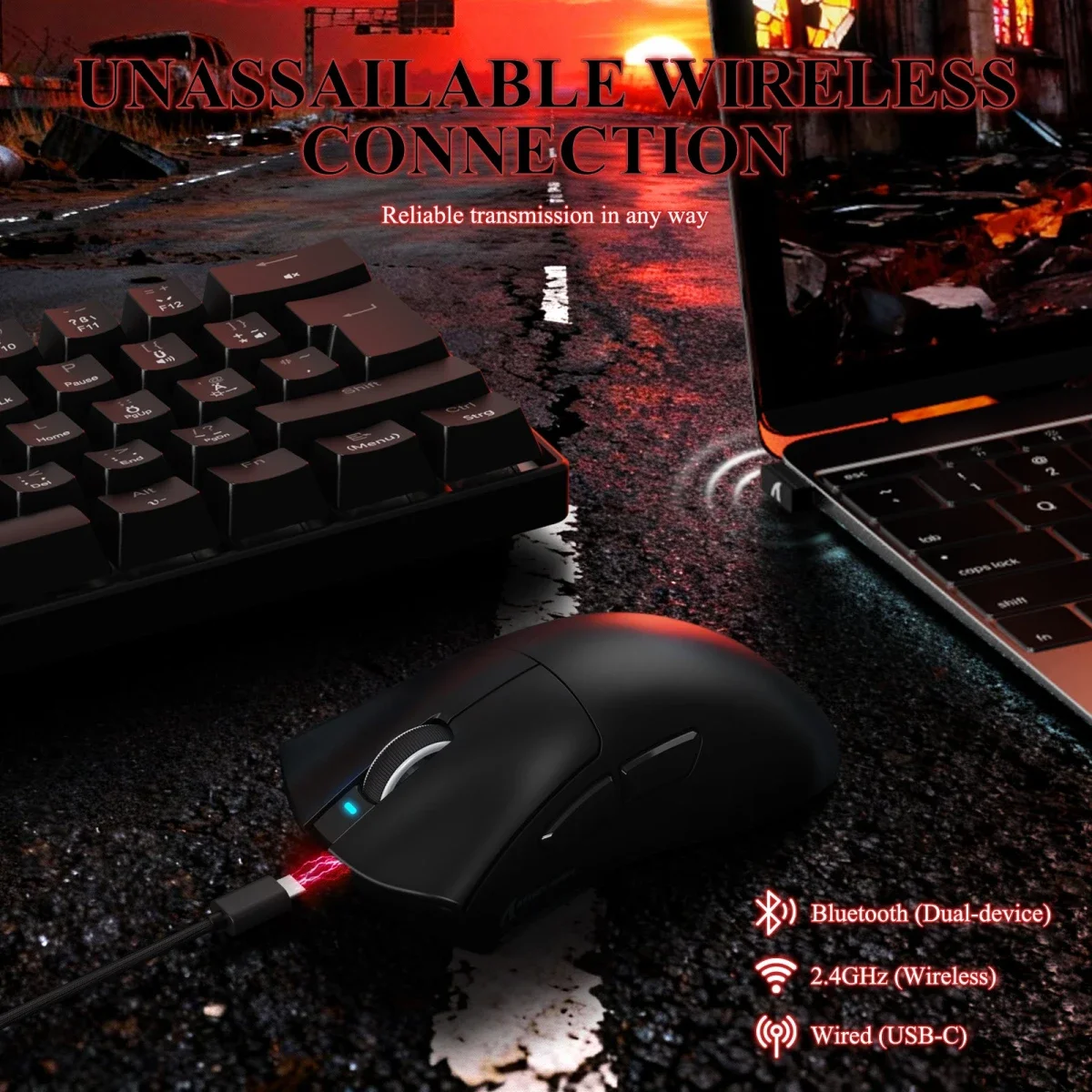 ماوس ألعاب ATTACK SHARK V3 PRO لاسلكي ثلاثي الوضع أسود مع قاعدة شحن RGB - Image 9