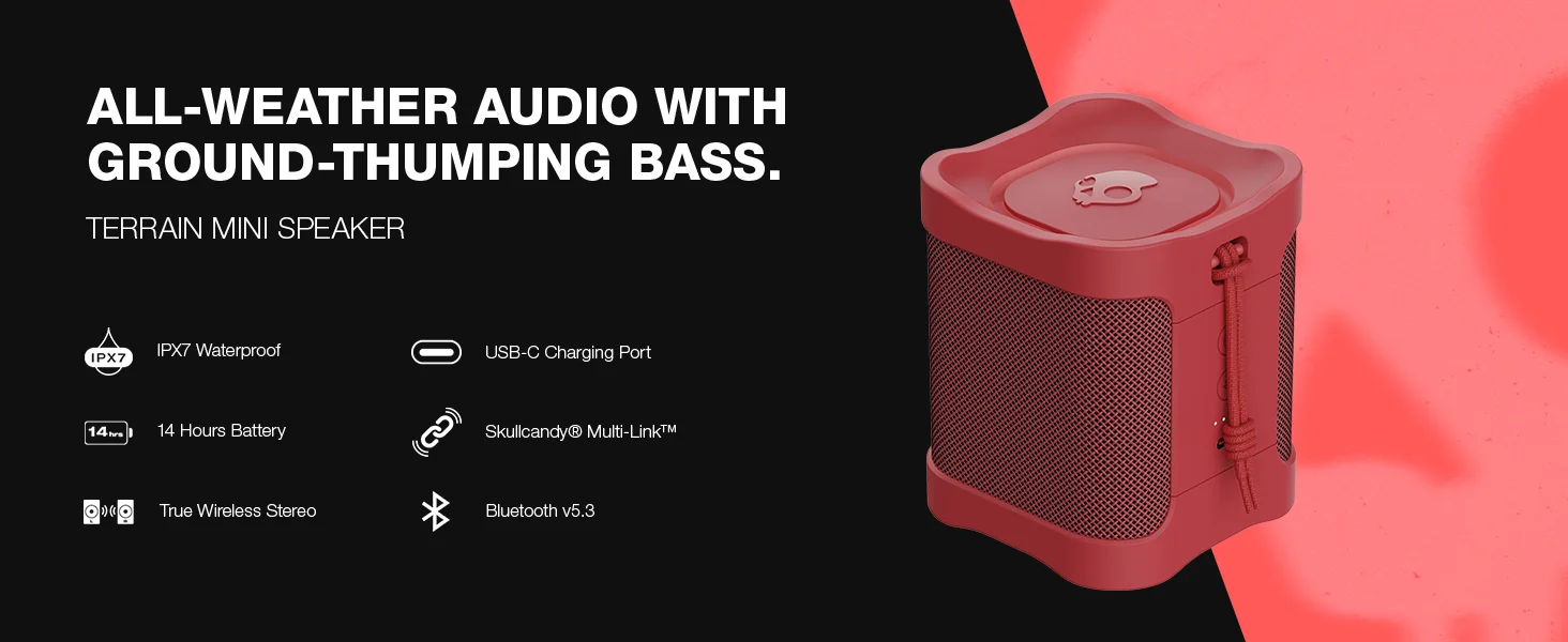 مكبر صوت Skullcandy Terrain Mini لاسلكي بتقنية Bluetooth مقاوم للماء IPX7، لون Bone - Image 6