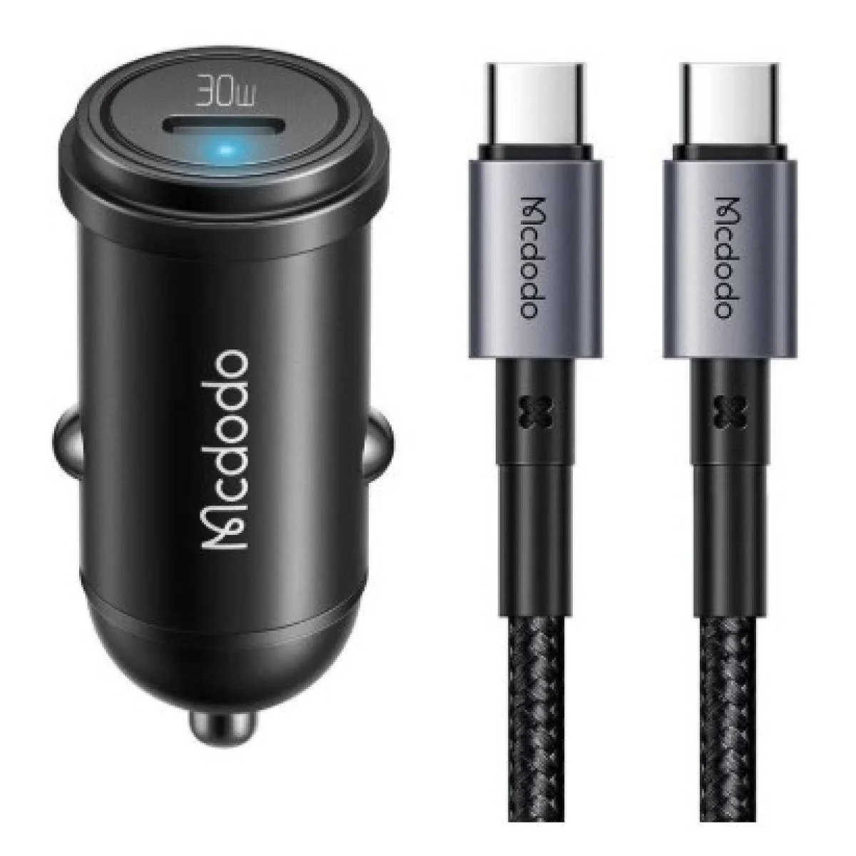 شاحن سيارة Mcdodo CC-7491 بقدرة 30 واط PD مع كابل USB-C إلى USB-C، أسود - Image 2