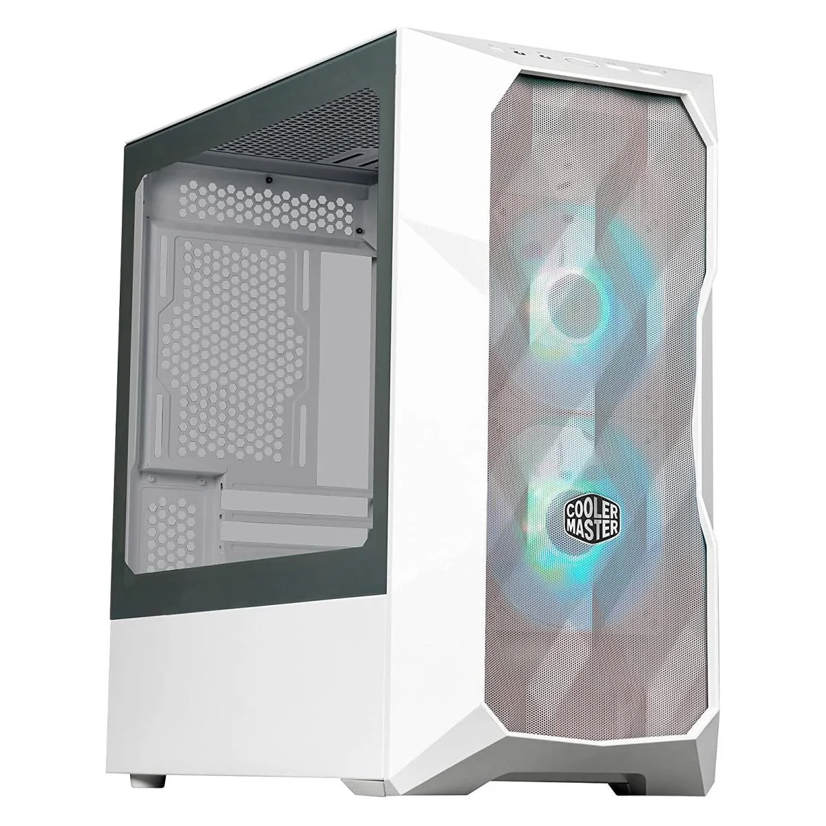 هيكل ألعاب Cooler Master ميني تاور أبيض بزجاج مقسى ومروحتين ARGB MasterBox TD300 Mesh