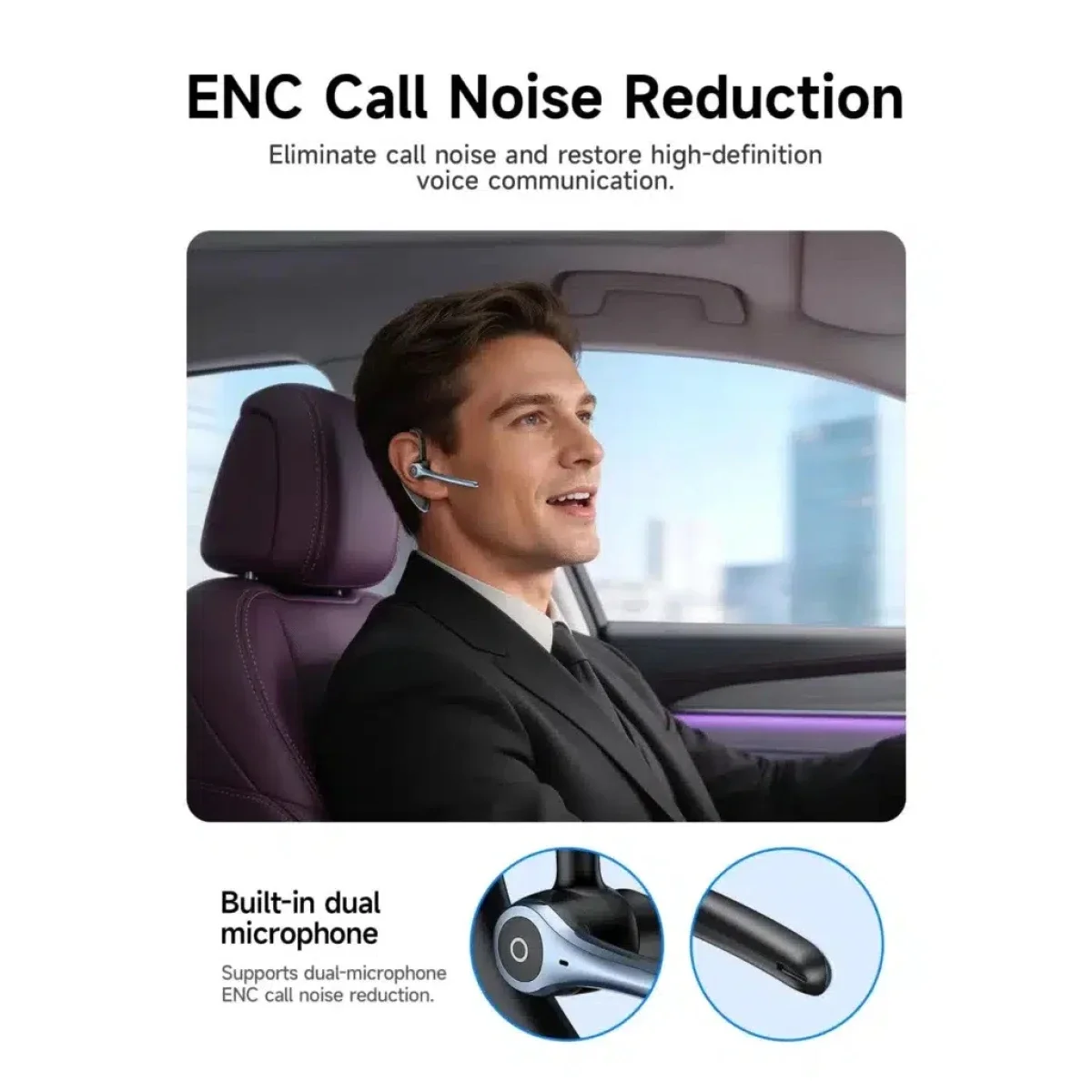 HOCO E90 Single-Ear Bluetooth Headset with ENC, Dual Microphones and 23-Hour Playtime - Black - Image 6