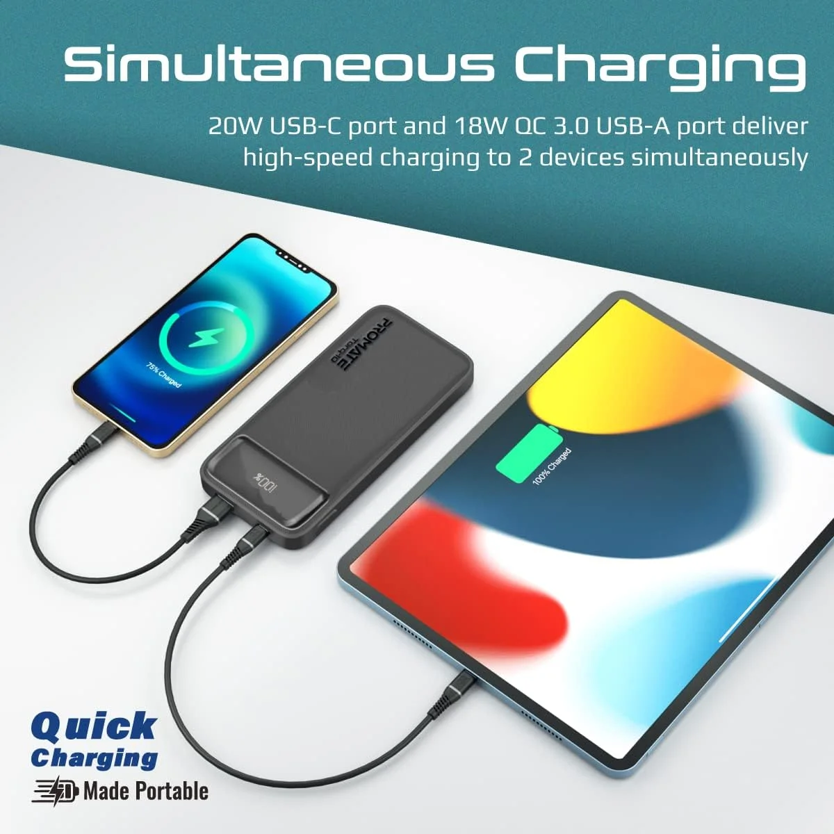 باور بانك Promate Torq-10 بسعة 10000mAh نحيف جدًا مع USB-C PD 20W أسود - Image 5