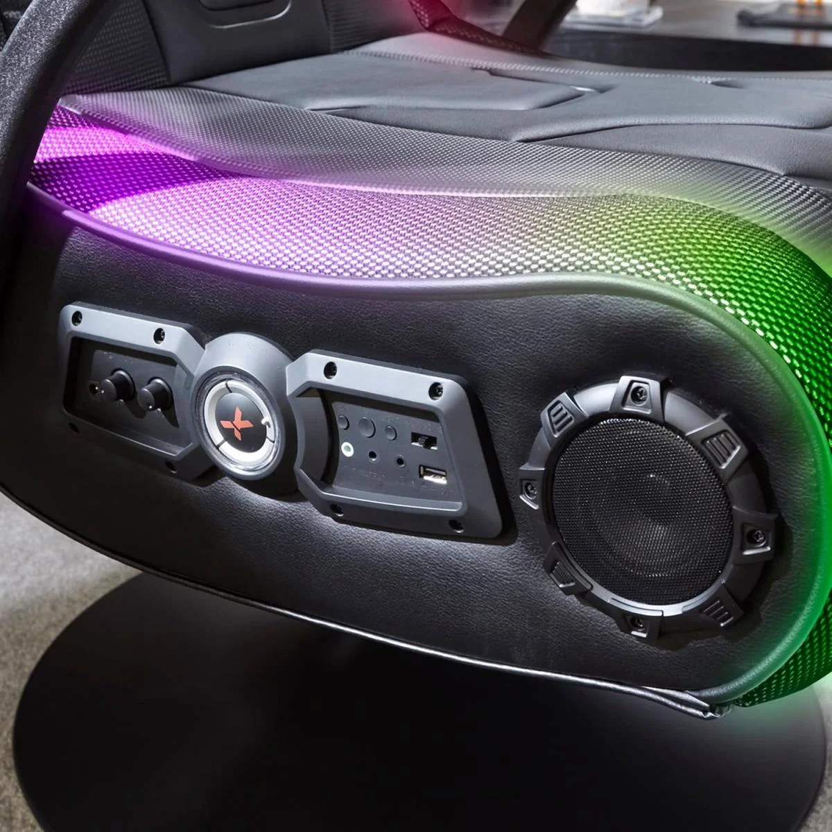 X-Rocker Monsoon RGB 4.1 Audio Pedestal Gaming Chair with Bluetooth Speakers, Subwoofer & Vibration - Black - Image 4