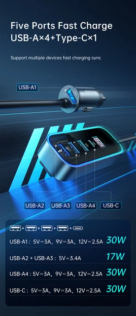 Mcdodo CC-1900 107W 4-Port USB & Type-C Car Charger with Digital Display - Thumbnail 11