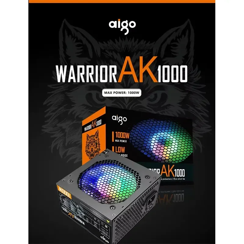 مزود طاقة Aigo Warrior AK1000 1000 واط بكابلات ثابتة - أسود - Image 7