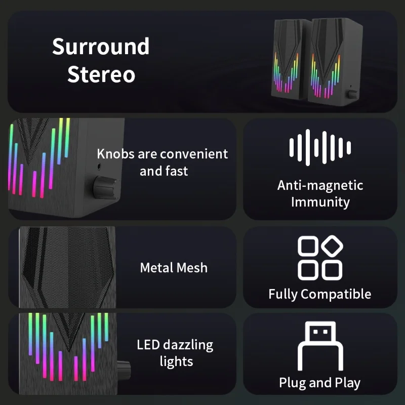 E-1065 RGB Desktop Stereo Speakers with USB Power and 3.5mm AUX Audio - Image 3