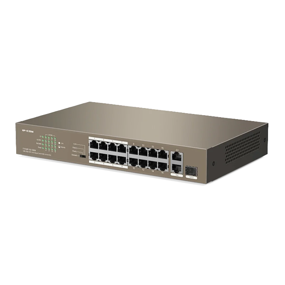 سويتش IPCOM غير مُدار PoE بـ16 منفذ 10/100 Mbps مع منافذ رفع جيجابت