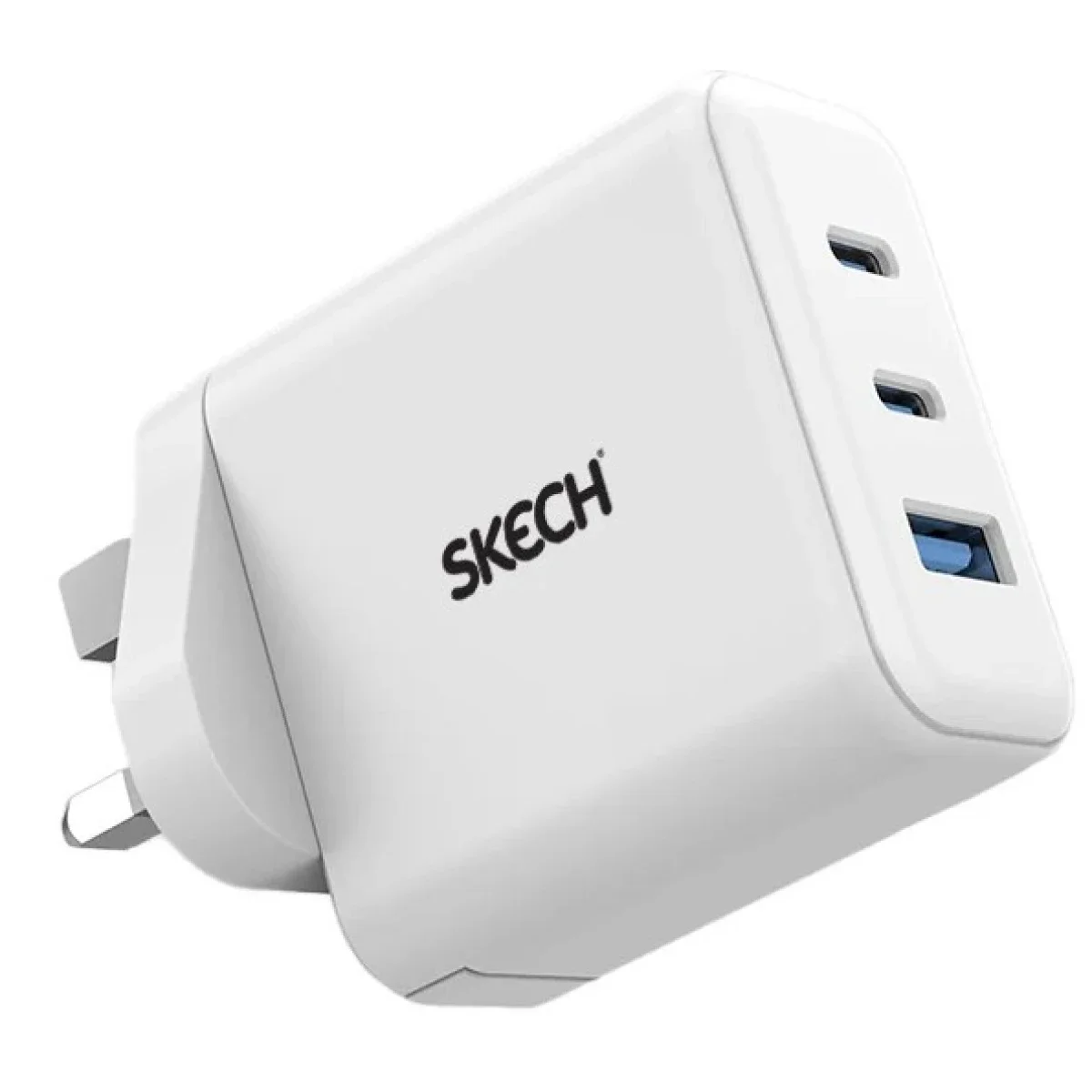 Skech 65W GaN 3-Port Wall Charger with Dual USB-C & USB-A - White