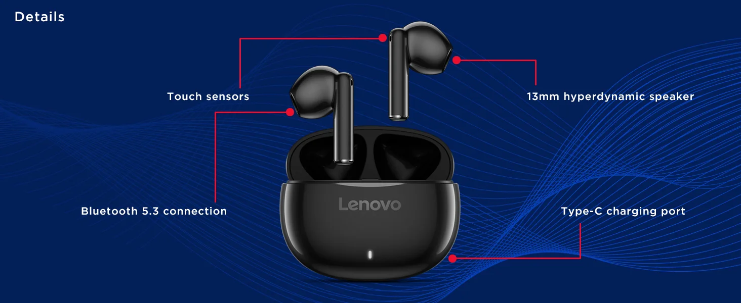 سماعات أذن Lenovo E310 لاسلكية بالكامل، Bluetooth 5.3، ENC، مشغلات 13 مم، Type-C، بطارية 20 ساعة، أسود - Image 10