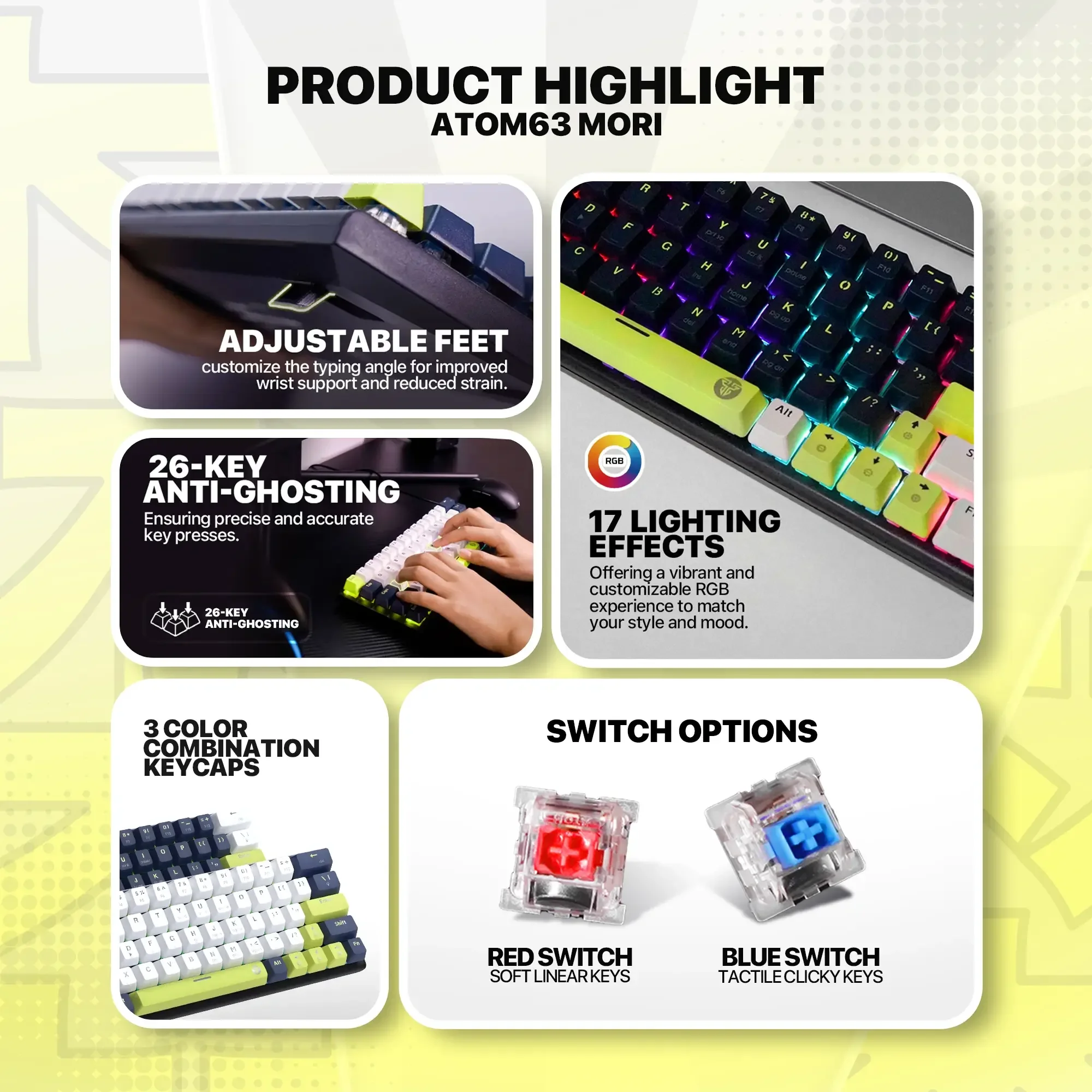 Fantech ATOM63 MK874V2 Mechanical Keyboard Mori Edition Blue - Thumbnail 5