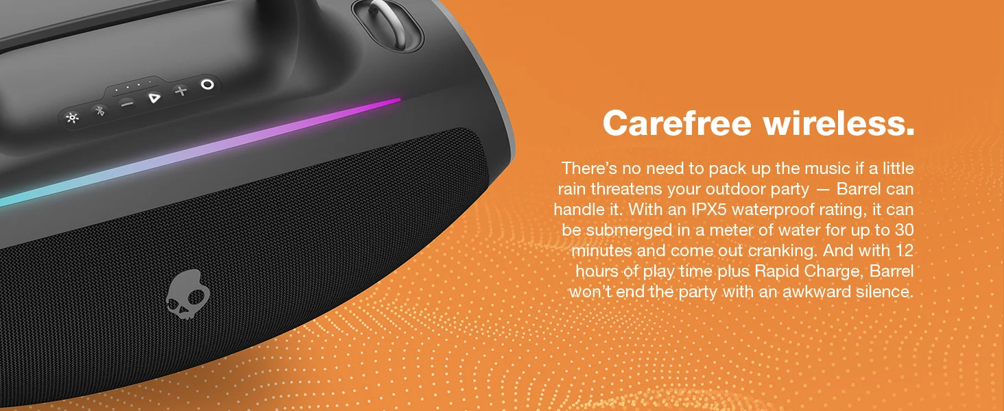 مكبر صوت بومبوكس Skullcandy Barrel بلوتوث مع عرض إضاءة LED وبطارية حتى 12 ساعة - أسود - Image 12