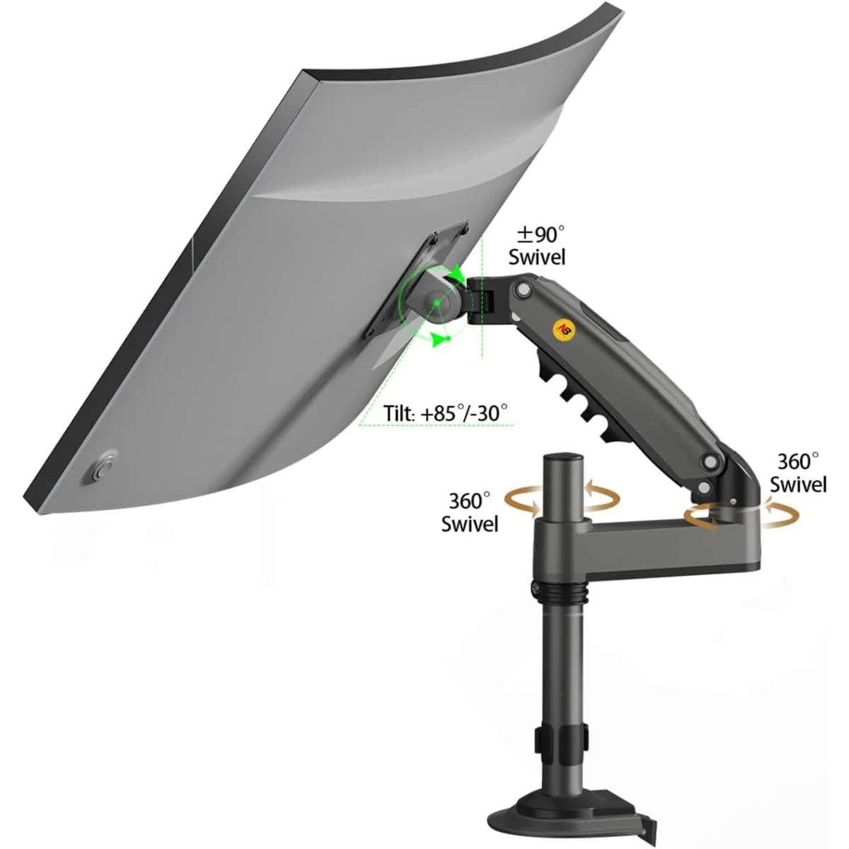 North Bayou H100 Ergonomic Single Monitor Desk Mount Arm, 17–30 Inch, 2–9 kg - Thumbnail 2