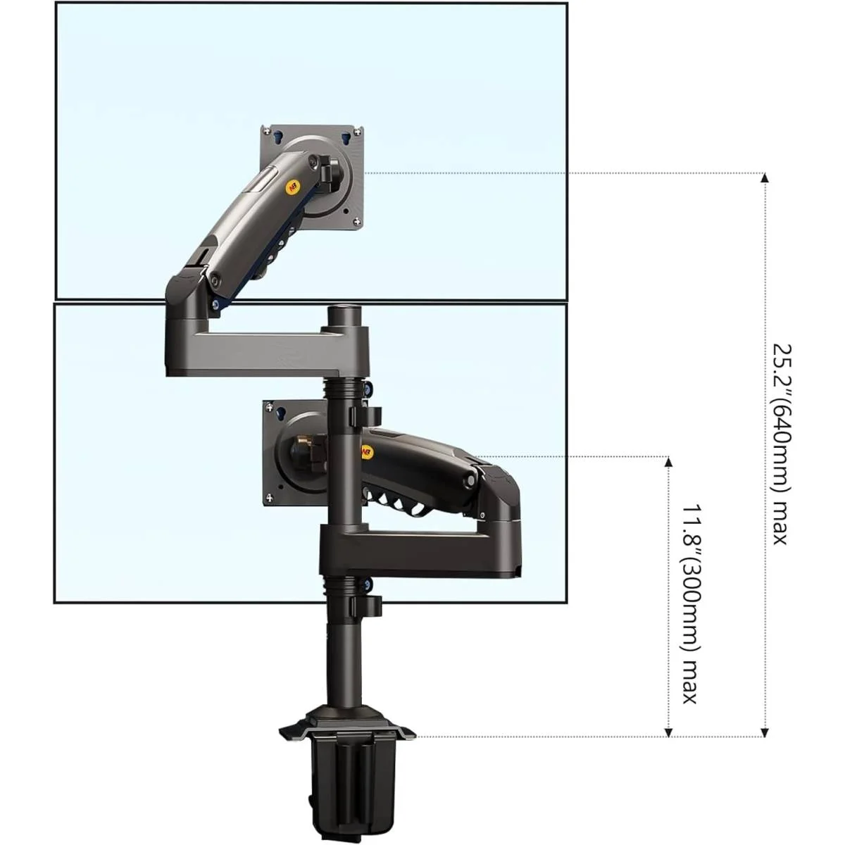 North Bayou H180 Dual Monitor Desk Mount Arm for 2 Screens up to 27-Inch, 9 kg Each, White - Thumbnail 4