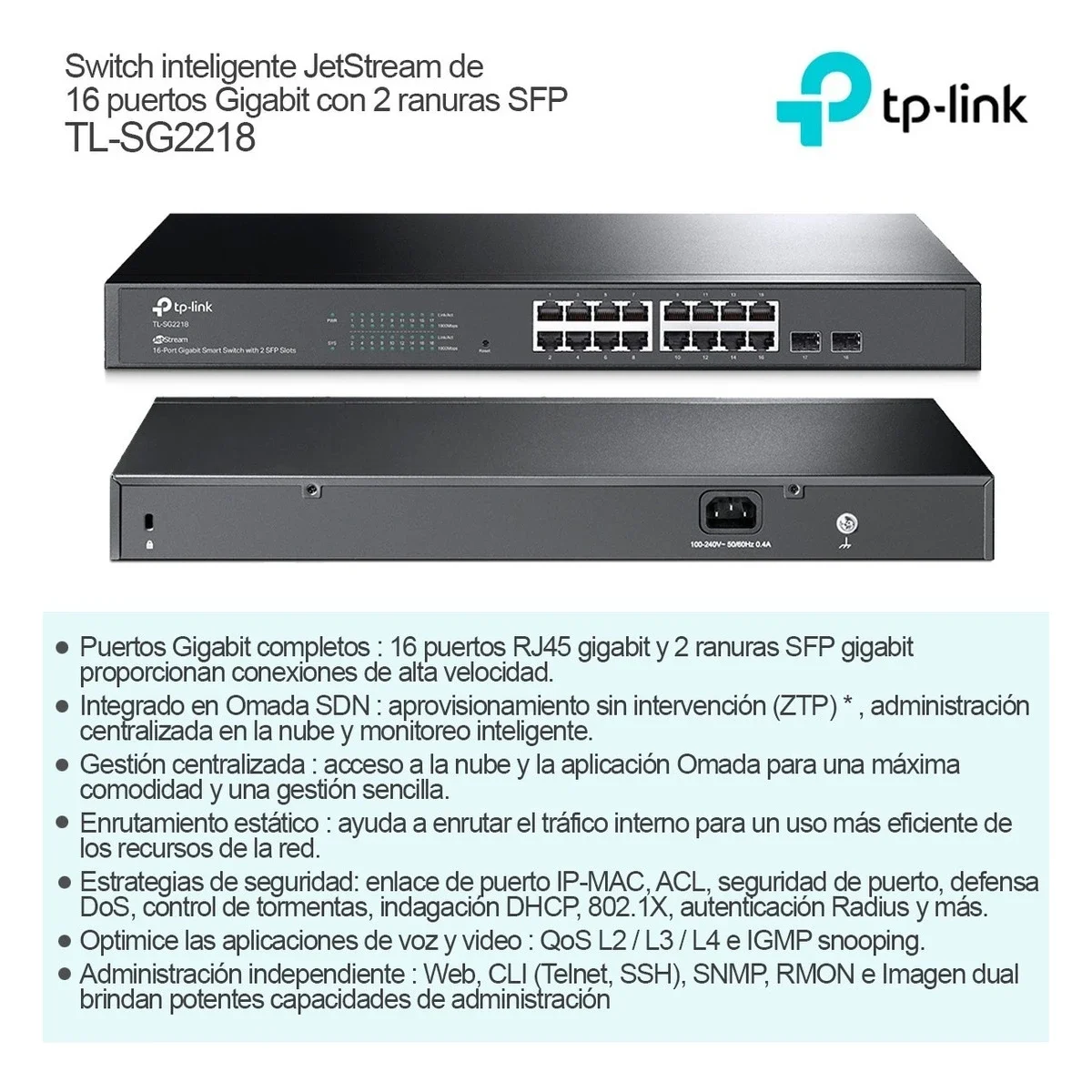 سويتش TP-LINK JetStream TL-SG2218 ذكي مُدار جيجابت 16 منفذ مع 2 منفذ SFP - Thumbnail 2