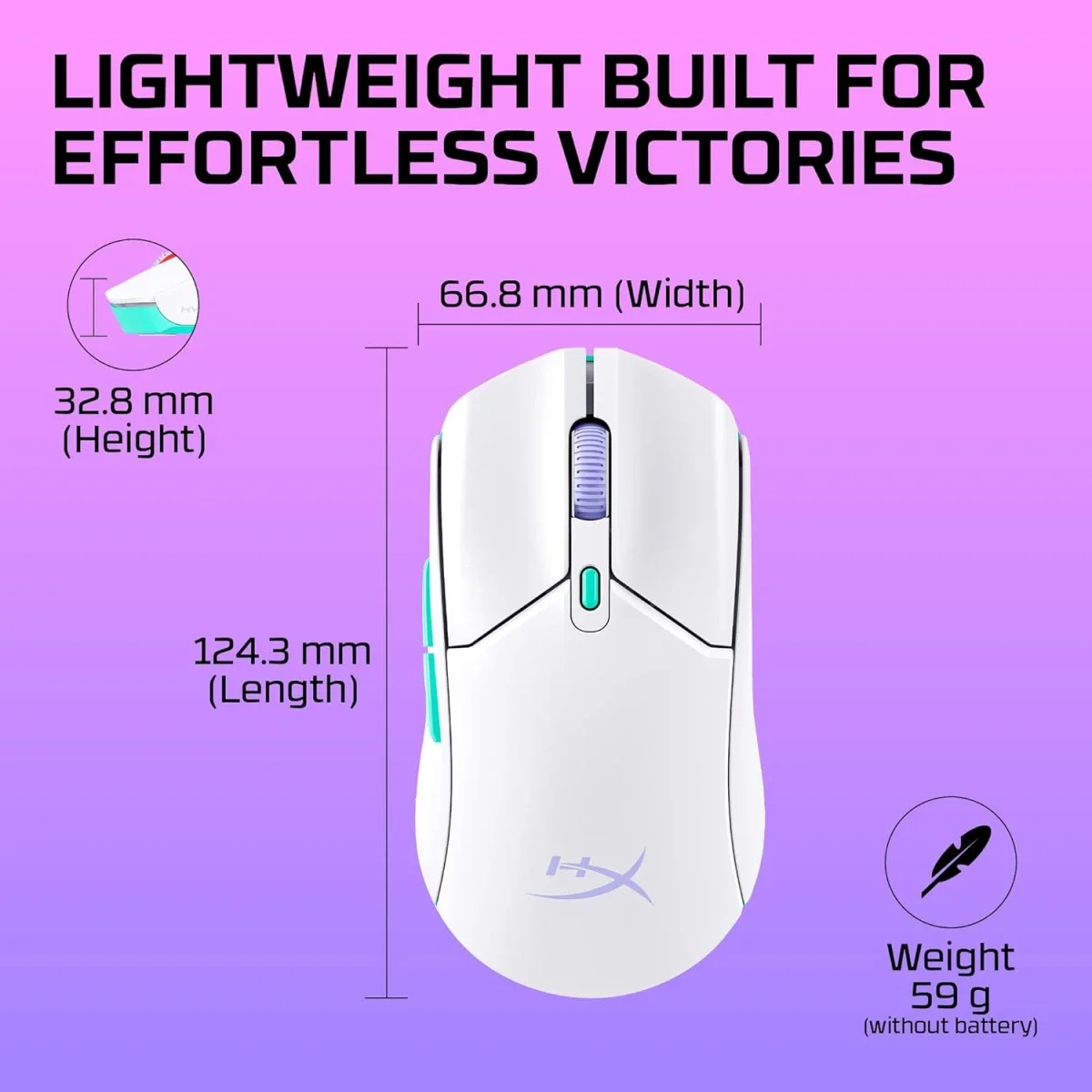 ماوس ألعاب HyperX Pulsefire Haste 2 Core Wireless Bluetooth لاسلكي خفيف 59G - أبيض - Thumbnail 10