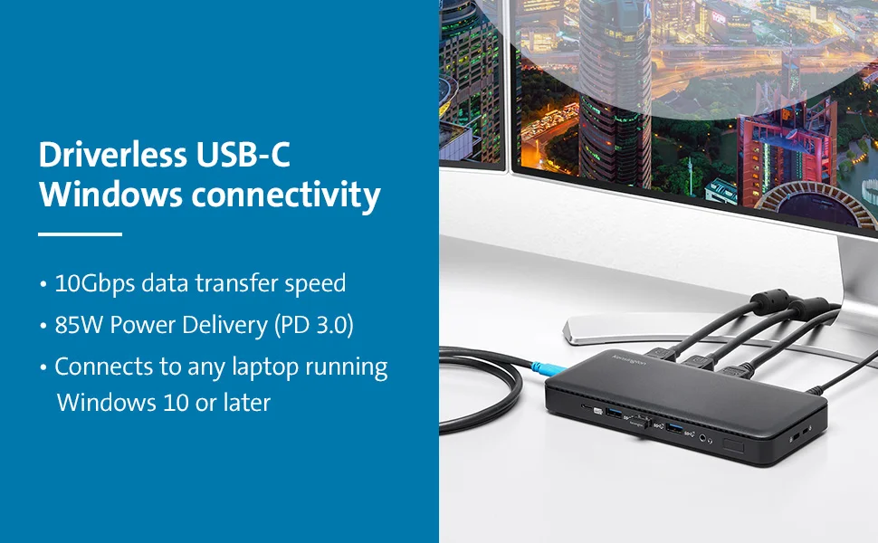 محطة لمجموعة واسعة من المنافذ Kensington SD4839P 9 في 1 USB-C بدون تعريف بقدرة 85W PD وسرعة 10Gbps لون أسود - Image 10